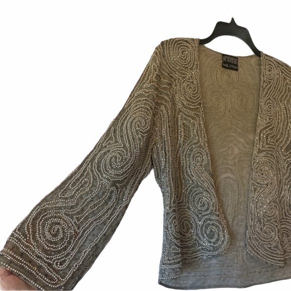 Halston Vintage Silk Hand Beaded Bugle jacket very Rare - Picture 8 of 16